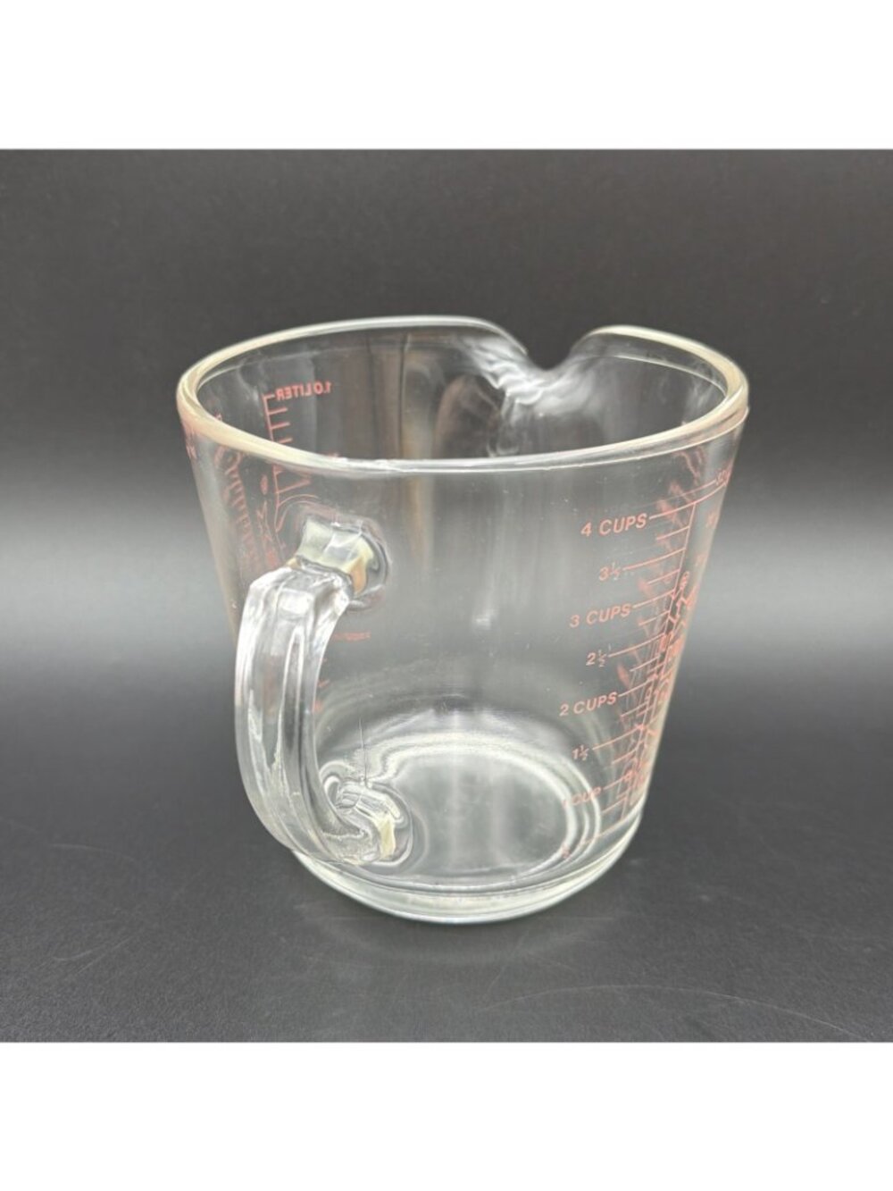 Vintage Pyrex Clear Glass 1 Quart Measuring Cup 532 D Handle Red Lettering - Picture 2 of 12